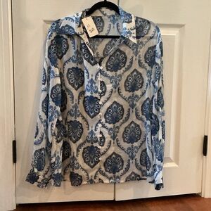 India Boutique Blue and White Button Down Shirt